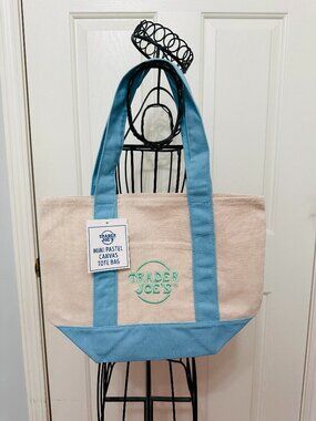 TIK TOK FAMOUS TRADER JOE'S PASTEL SPRING MINI CANVAS TOTE BAG LIGHT BLUE